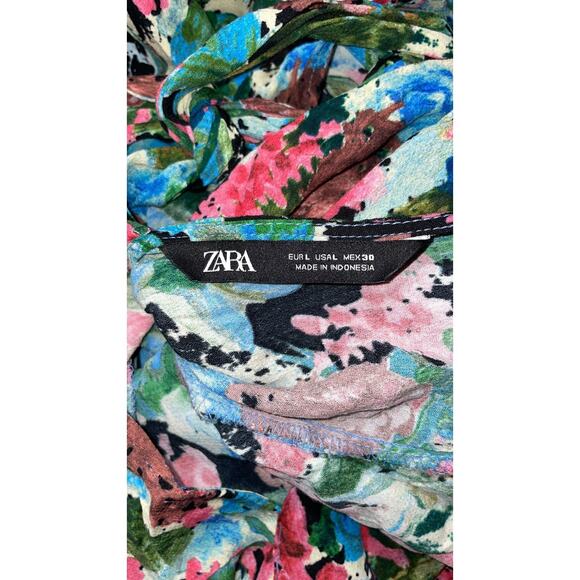 ZARA Watercolor Floral Print Open Back Long Sleeve Midi Dress    Size: L - Picture 6 of 6